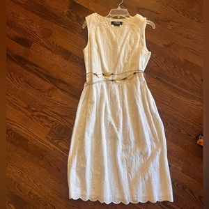 Summer white dress with mother of pearl shell belt